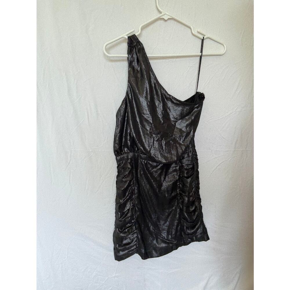 Mango MNG Casual One-Shoulder Black Ruched Cocktail Party Dress XS NWT